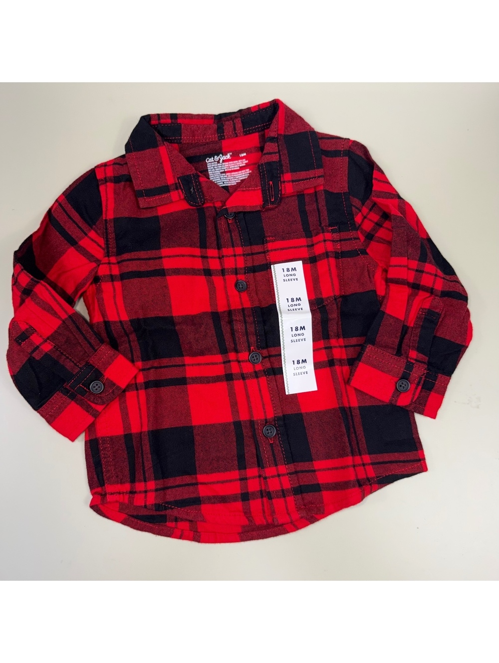 Cat & Jack Boys Red Black Plaid Flannel Shirt 18M NWT